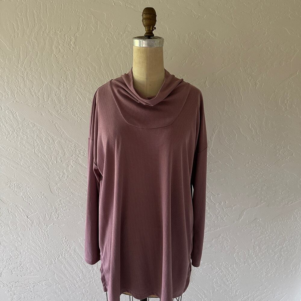 J JILL Pure Jill Womens Ribbed Knit Cowl Neck Tunic Large Modal Lagenlook Mature
